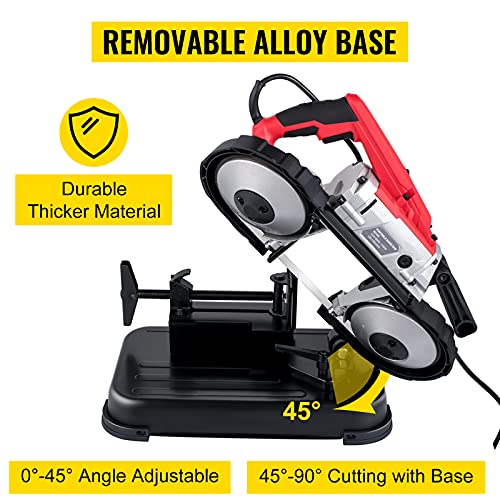 VEVOR Portable Band Saw, 110V Removable Alloy Steel Base 5 Inch Cutting Capacity Hand held Variable Speed Portable Bandsaw, 10Amp Motor Deep Cut Band saw for Metal Wood - style: with Base