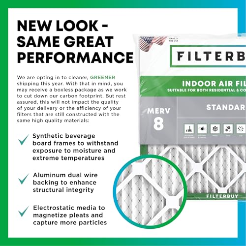 Filterbuy 8x20x1 Air Filter MERV 8 Dust & Allergy Defense (6-Pack) - size: 8x20x1