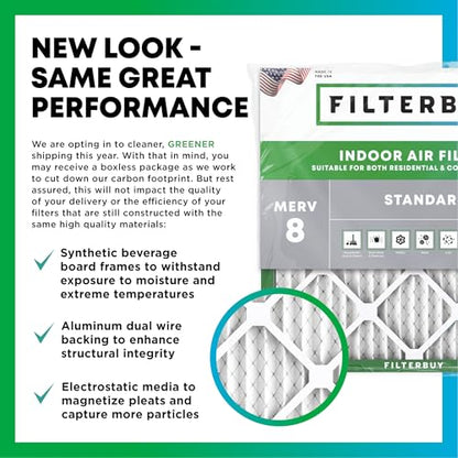 Filterbuy 6x12x1 Air Filter MERV 8 Dust & Allergy Defense (4-Pack) - size: 6x12x1