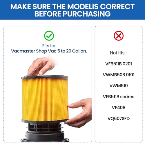 2 Pack Replacement Filter Compatible with Vacmaster Shop Vac 5 to 20 Gallon, Vac Master VCFS Standard Disposal Cartridge Filters For Hart Wet/Dry Vacuums - style: with 2 lids