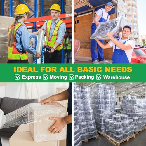 4 Pack Industrial Strength Clear Stretch Wrap Film 18" x 1000 Ft 80 Gauge Thick with Plastic Handle, Durable Self-Adhering Heavy Duty Shrink Plastic Wraps for Pallets Moving & Packing - color: Clear