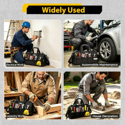 15"Heavy-Duty Tool Bag,23-Pocket Wide Mouth Tool Tote with Adjustable Strap - color: Black