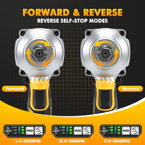 1/2-Inch Cordless Impact Wrench for DeWalt 20V MAX Battery, 1000N·m High Torque Electric Impact Gun, 3-Speed, LED Light, 3300 RPM, Bare Tool （DCF894B Replacement）