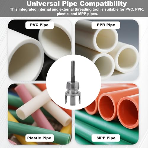 3pcs Pipe Threading Tool, Dual-Function Integrated Internal & External Pipe Thread Cutter for 1/2, 3/4, & 1 Inch PVC/Plastic Tube with Raw Material Belt for Electric Drills - style: Style 3
