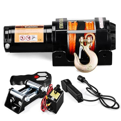 4500lb Electric Winch with Synthetic Rope, 12V DC - color: 4500LB Black-Orange