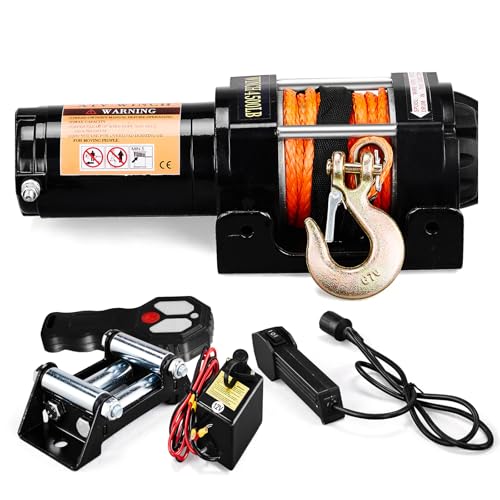 4500lb Electric Winch with Synthetic Rope, 12V DC - color: 4500LB Black-Orange