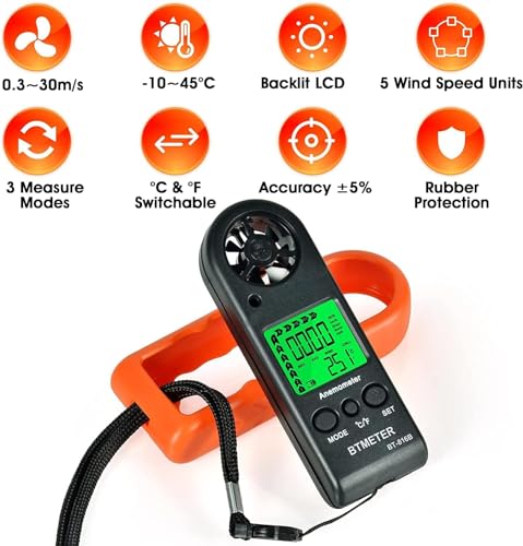 BTMETER Mini Anemometer Digital Air Flow Meter & Infrared Thermometer (-58℉-1292℉)(Not for Human Temp)