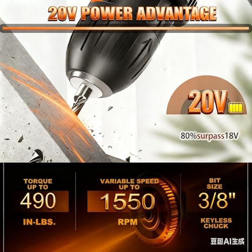 21V Brushless Cordless Power Drill 【2 Battery】 with 2x 2.0Ah Battery and Charger (531 in.lbs)- 3/8 inch Chuck Brushless Impact Driver, LED Work light Hammer Drills
