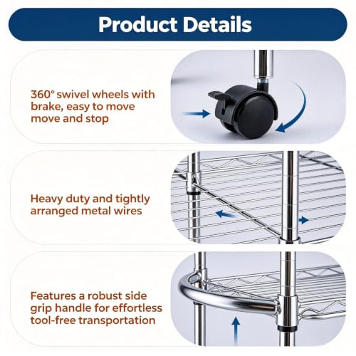 5-Tier Steel Wire Storage Shelving Unit - size: 30"D x 14"W x 62"H - Chrome