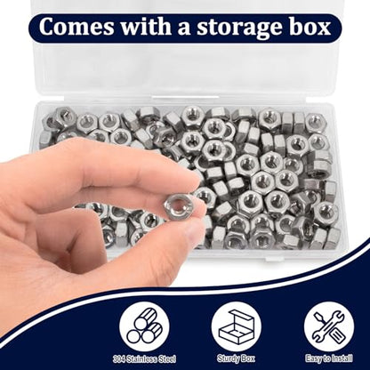 ZQZ 1/4-20 Hex Nuts,130PCS Stainless Steel Hardware Nut 304 ss Threaded Nut - size: SAE 1/4"-20;130 PCS