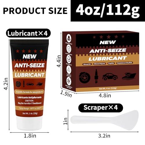 Copper Anti-Seize Brake Caliper Grease & Thread Lubricant - High Temp Copper Antiseize Compound Prevents Noise, Seizes - Use for Brake Pins, Bolts, Spark Plugs, Automotive Application - 1oz Tube 1Pack - color: 4 oz
