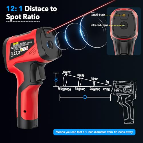 Infrared Thermometer Gun, 1472°F Digital Laser Temperature Gun with Probe