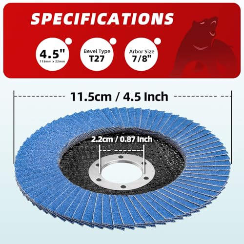 50 Pack 40 Grit Zirconia Flap Discs 4.5" x 7/8" T27 for 4 1/2 Inch Angle Grinder Flap Wheels Heavy-Duty Grinding & Sanding Discs for Metal, Wood, Stainless Steel - color: #40