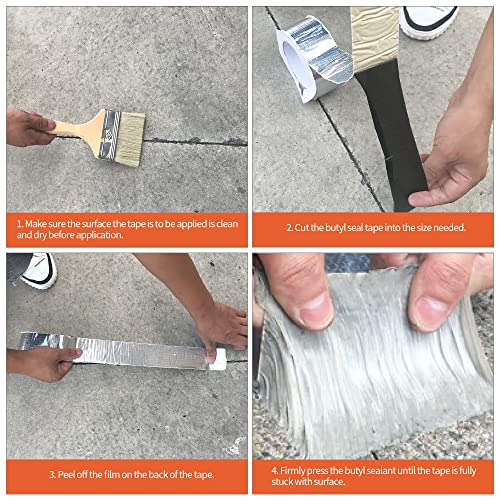 ADHES Butyl Tape Waterproof Tape Aluminum Foil Tape Sealant Tape - color: Grey, size: 4 inches x 16 feet