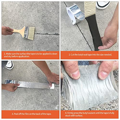 ADHES Butyl Tape Waterproof Tape Aluminum Foil Tape Sealant Tape - color: Grey, size: 4 inches x 16 feet