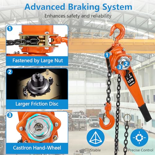 1.5T 3000LBS Manual Lever Chain Hoist - 20FT Lift Heavy Duty Chain Hoist with 2 Hooks, 360 Rotation Hook, Mechanical Efficiency, High-Quality G80 Lifting Chain - color: 1.5 Ton, size: 20 Ft Lift Lever Hoist