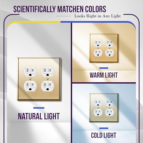 ENERLITES Double Duplex Receptacle Metal Wall Plate, 2-Gang Polished Brass - color: Polished Brass, size: Standard Size