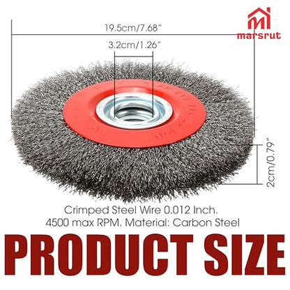8 Inch Wire Wheel for Bench Grinder, Crimped Carbon Steel Round Brush with 1/2" 5/8" 3/4" 7/8" 1" Spacer Arbors, 0.012" Wire, for Paint Rust Removal Deburring Descaling Polishing Finishing Grinding