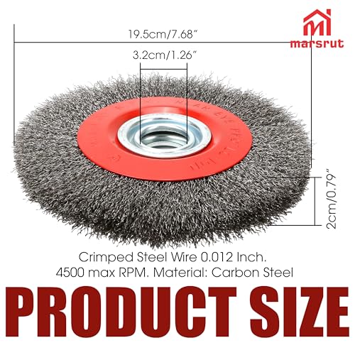 8 Inch Wire Wheel for Bench Grinder, Crimped Carbon Steel Round Brush with 1/2" 5/8" 3/4" 7/8" 1" Spacer Arbors, 0.012" Wire, for Paint Rust Removal Deburring Descaling Polishing Finishing Grinding