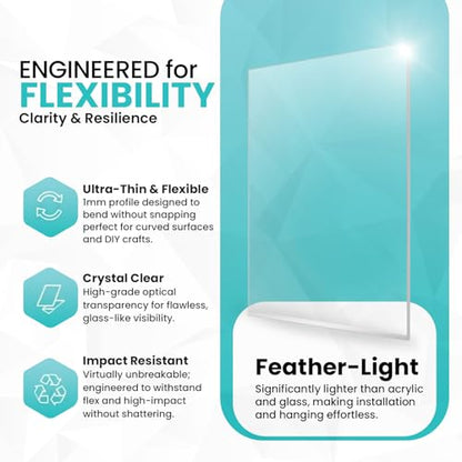 24"x36", 1mm, 5-Pack, Flexible PET Plexiglass Sheets - size: 24" x 36", 1mm Thick
