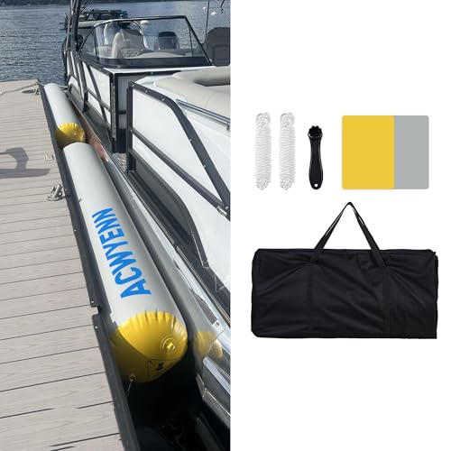 Inflatable Large Boat Dock Bumpers and Fenders for Docking - size: 10'x18" Grey-Yellow