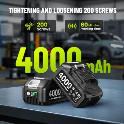 Cordless Impact Wrench, 885Ft-lbs (1200N.m) 1/2" Brushless Impact Gun - size: 1200N.m