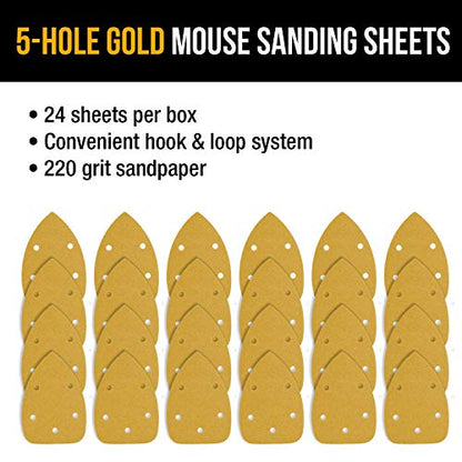 Dura-Gold Mouse Detail Sander Sandpaper Sanding Sheets, 5 Hole, 220 Grit - size: 220-Grit