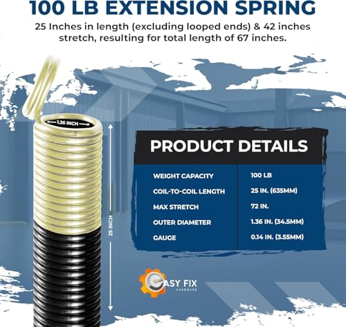 100 lb Tan Garage Door Extension Springs, Heavy-Duty Double-Looped 2-Pack for 7 ft Sectional Doors, ASTM 229 Steel, 30,000 Cycles - size: 100-Tan