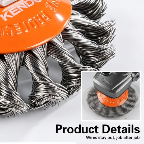 KENDO 6Pcs Wire Brush for 4-1/2" Angle Grinder,Twist Knotted Wire Wheel - color: Orange