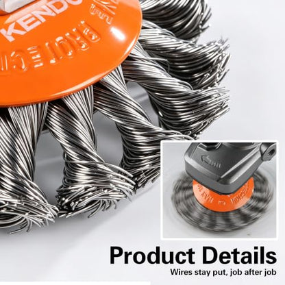 KENDO 6Pcs Wire Brush for 4-1/2" Angle Grinder,Twist Knotted Wire Wheel - color: Orange