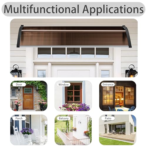 58.5x35 Inch Patio Window Awning Shade, Polycarbonate Door Entrance Canopy Cover Protection for Sunshine & Rain, Tea with Black Edge - color: Black + Tea