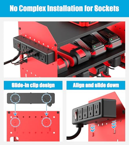 CCCEI Modular Power Tool Organizer Wall Mount with Charging, Red, 1 Pack - color: Red