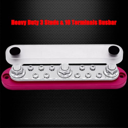 Ampper 3 x M10 Posts Power Distribution Block BusBar 10 M4 Screws, 7" Red - color: Red, size: 3M10+10M4