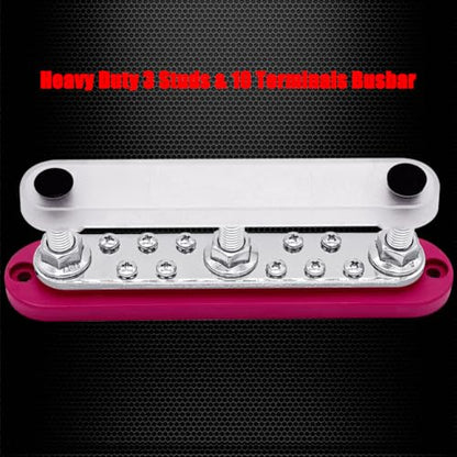 Ampper 3 x M10 Posts Power Distribution Block BusBar 10 M4 Screws, 7" Red - color: Red, size: 3M10+10M4