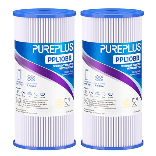 PUREPLUS 5 Micron 10" x 4.5" Whole House Pleated Sediment Filter,2 Pack - size: 2 Count (Pack of 1), style: 5 Micron