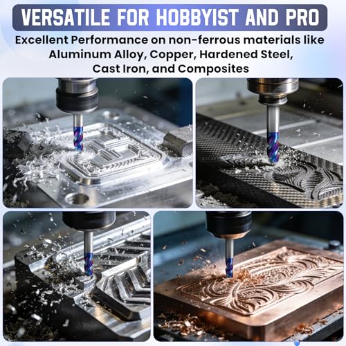 HQMaster Carbide Square End Mill with Nano Blue Coating, 1/2“ Shank 3 Flute End Mill, HRC 60 CNC Milling Bits Set for Aluminum, Copper, Magnesium Alloys & Composite Materials, 2-Pack - size: 1/2" x 1/2" x 1" x 3"