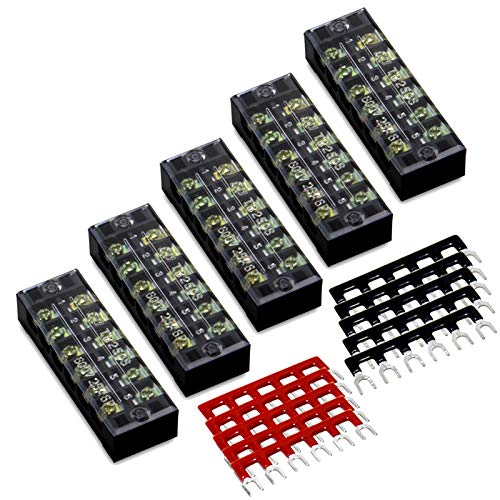 Terminal Block Strip, 6 Circuits 600V 25A, Dual Row Screw, 5 Sets