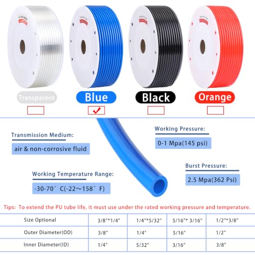 VerRich Pneumatic Tubing Pipe PU Hose Blue 1/2"OD x 3/8"ID 262FT 80M - color: Blue, size: OD1/2"*ID3/8" 262 FT (80 Meters)