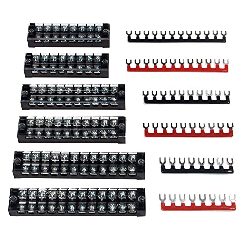Terminal Block, 8/10/12 Circuit 25A Dual Row Screw Terminal Strip 6 Set