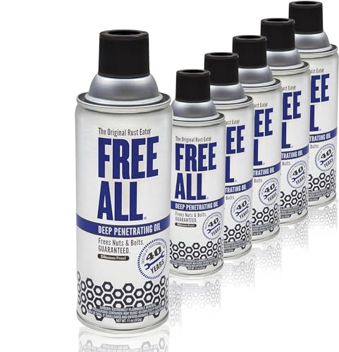Free All Rust Eater Deep Penetrating Oil, 11 oz Aerosol – Loosens Rusted Bolts, Nuts, Pipe Connections & Locks – Industrial-Grade Rust Remover, Silicone-Free, Safe on Paint & Plastic Surfaces, 6-Pack - style: 6 Cans of 11 Ounces