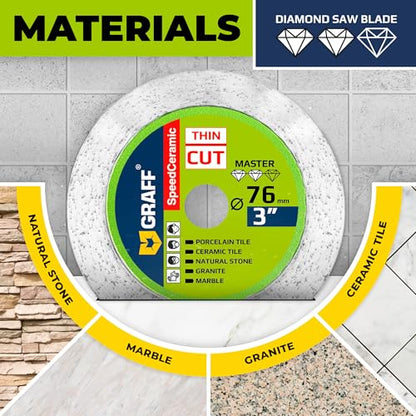 3 Inch Tile Blade for Grinder 3/8 Arbor – Super Thin Diamond Saw Blade for Smooth Cutting Porcelain Ceramic Granite Marble Tile – Diamond Cutting Wheel for Hard Tile GRAFF (2 Pack) - size: SET 3 Inch (76 mm)