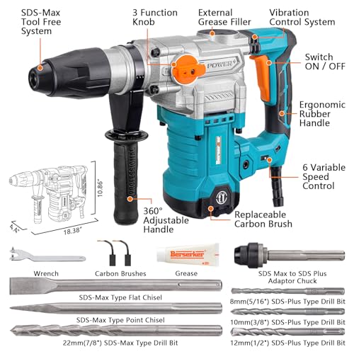 Berserker 1-9/16" SDS-Max Heavy Duty Rotary Hammer Drill for Concrete 42M