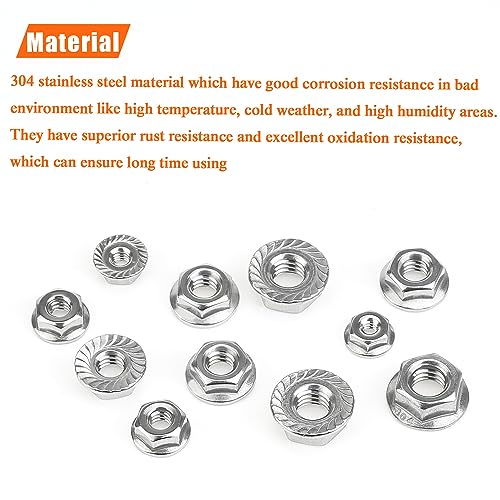 HELIFOUNER 100 Pieces 1/4”-20 Flange Nuts, Serrated Flange Hex Lock Nuts Assortment Kit, 304 Stainless Steel (18-8), Bright Finish, Coarse Thread - size: 1/4"-20 (100 Pieces)