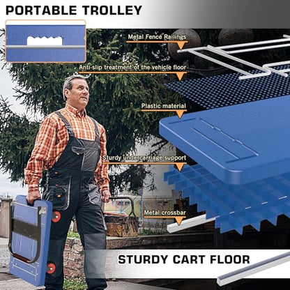 Heavy-Duty Platform Truck Cart with 3 Fence 1100lbs Capacity - color: Blue, size: 28"x19"