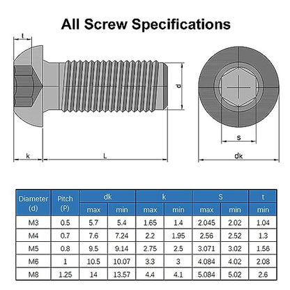 100Pcs M3 x 10mm Button Head Socket Cap Screws, Alloy Steel 10.9 Grade - size: M3 x 10mm