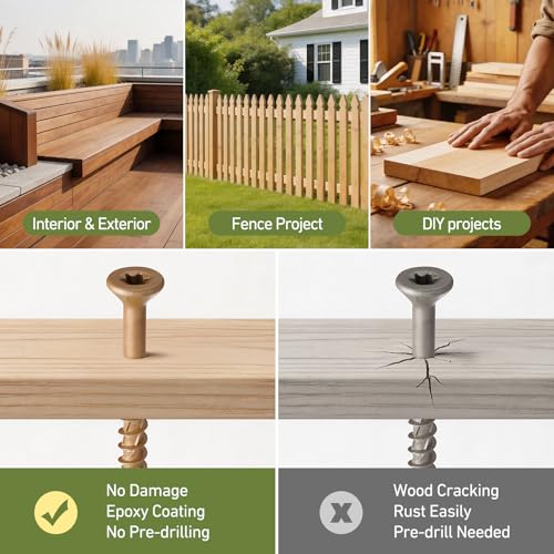 Deck Screws #6 x 1 Inch, 300 PCS Wood Screws Torx Drive Head for Outdoor Decking Wood Fence, Exterior Epoxy Coated Brown Finish with T15 Star Bit - size: #6x1"