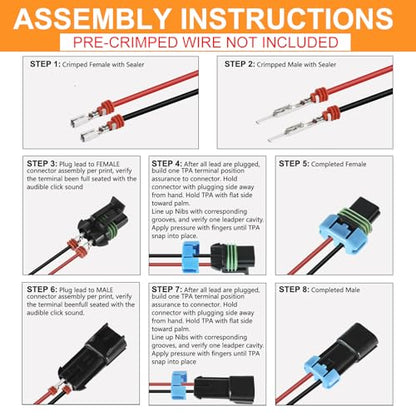MUYI Weatherpack Connector 10 Kits 2 Pin Weather Proof Connectors 14-12AWG