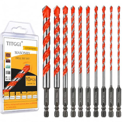 10Pcs Extended Masonry & Concrete Drill Bit Set, Wide-Tip, 5/32"-1/2" - size: 10 pcs 5/32"-1/2" Masonry Drill Bits Set