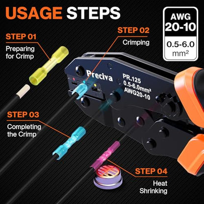 Preciva Wire Crimping Tool for Heat Shrink Connectors Kit, with 200PCS 22-10 AWG Heat Shrink Connectors,Ratcheting Crimper for Electrical, Automotive, Marine & Wiring Repairs