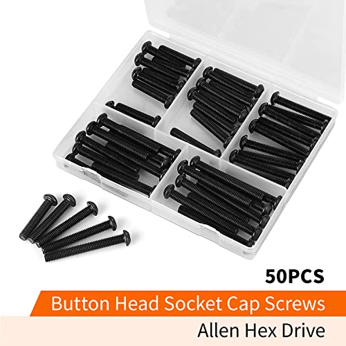 M6 x 30mm 35mm 40mm 45mm 50mm Button Head Socket Cap Screws Bolts 10.9 Grade Alloy Steel Metric Machine, Black Oxide Finish, Allen Hex Drive, Fully Threaded, Assortment Kit 50PCS - size: M6 x 30/35/40/45/50mm (50PCS)
